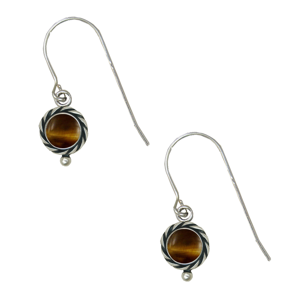 Sterling Silver Tiger Eye Gemstone Drop Dangle Earrings